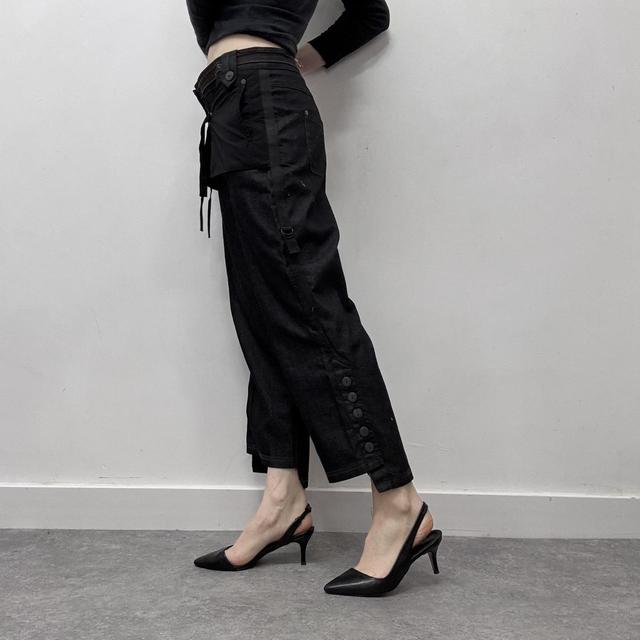 Dark denim utility cargo pants