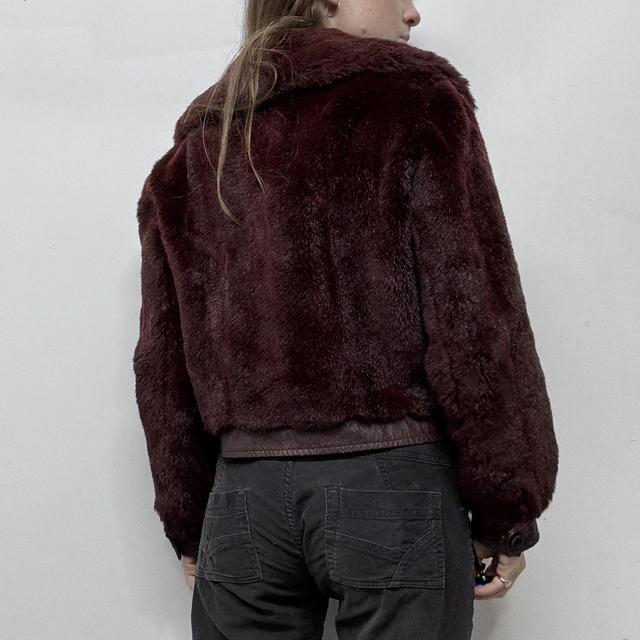 Red burgandy cropped fur jacket