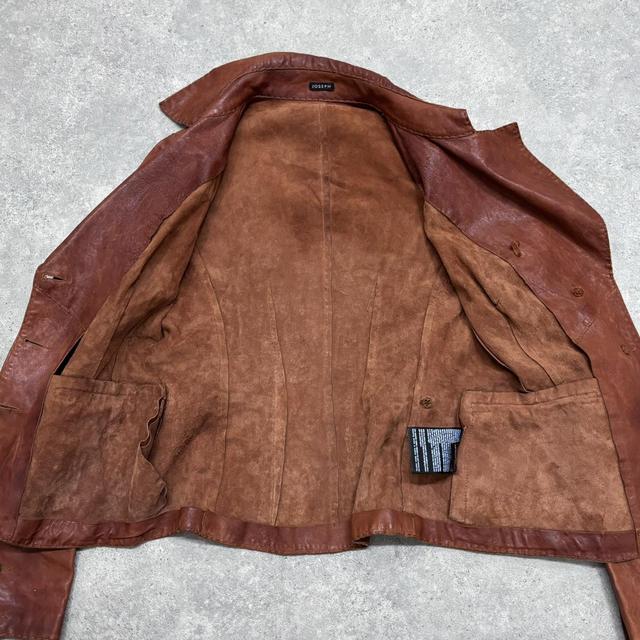Brown leather asymmetric military jacket