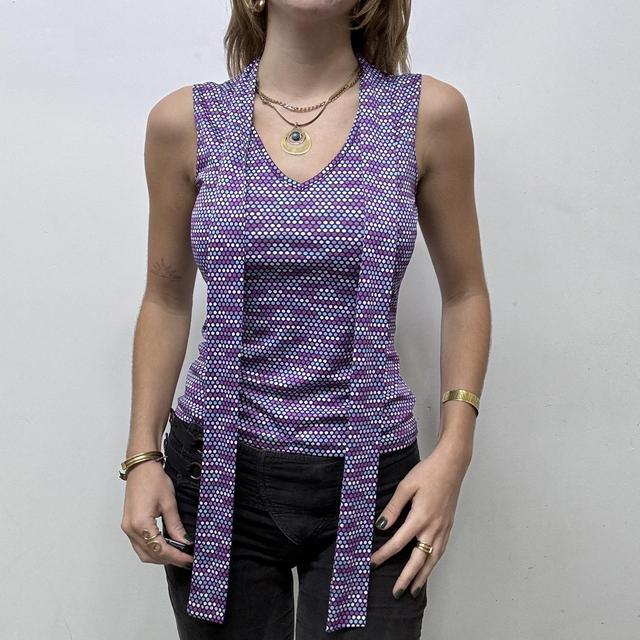 Vintage graphic printed Y2K scarf vest