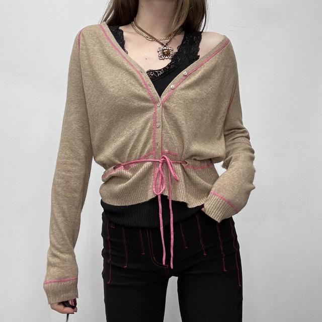 Slouchy tan knit cashmere cardigan