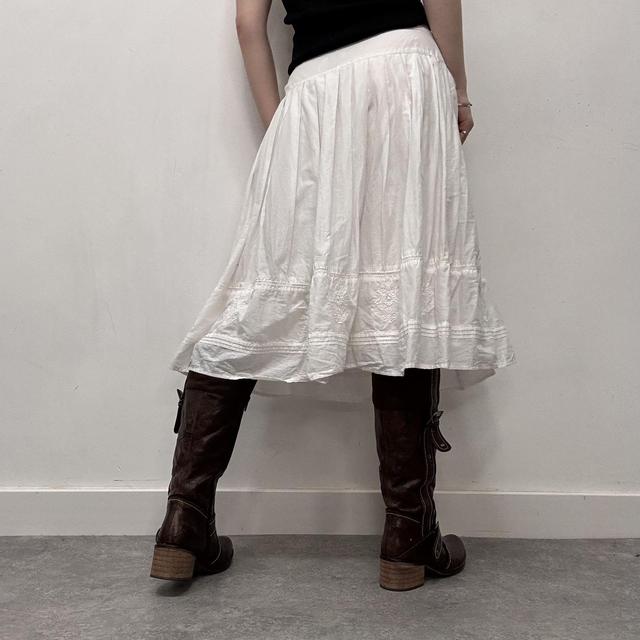 White cotton tiered embroidered maxi skirt