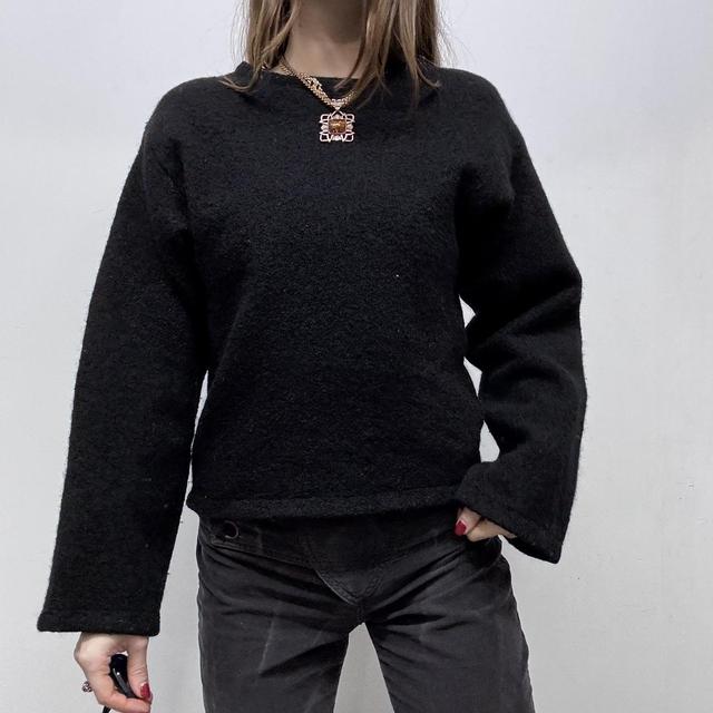 Black boiled wool boxy slouchy knit jumper