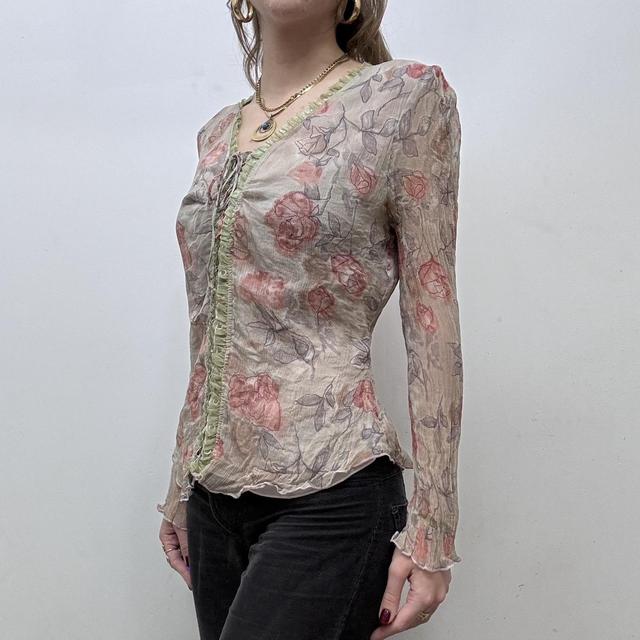 Sheer crinkle floral lace up fairy shirt