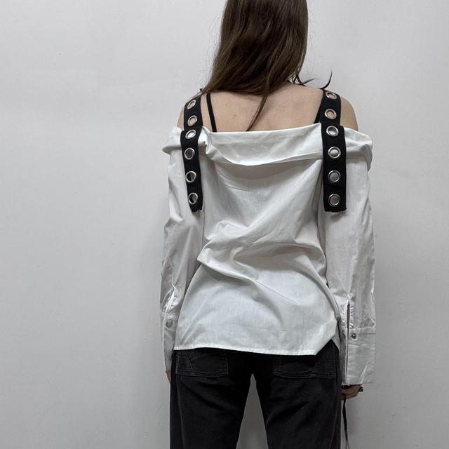White off the shoulder eyelet shirt