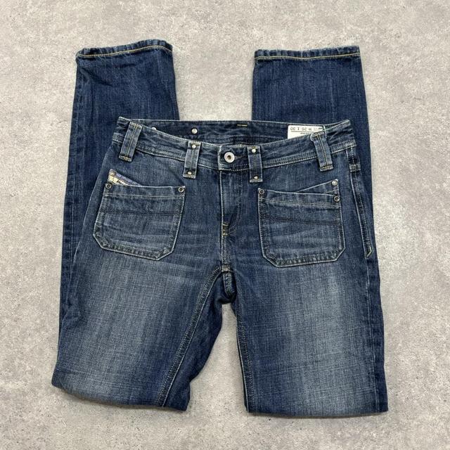 Flared leg low rise jeans