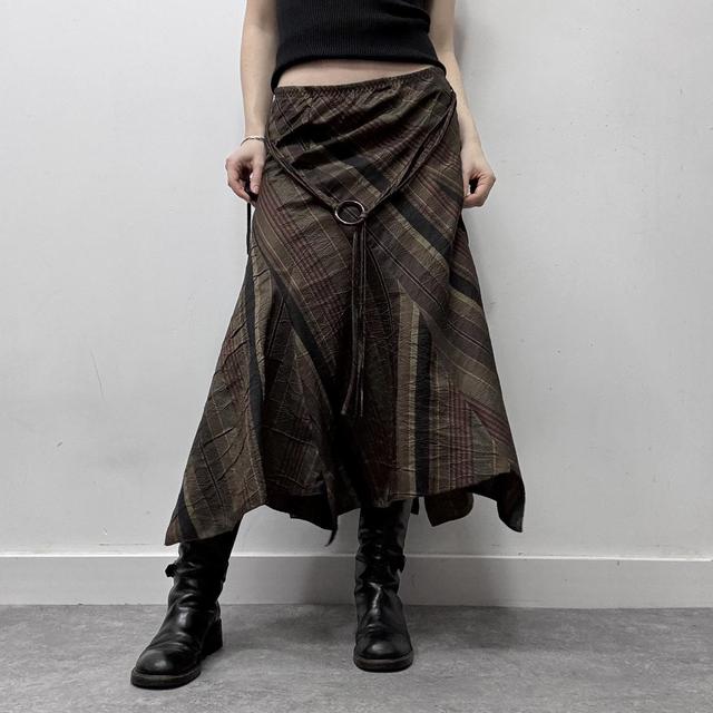 Khaki brown pinstripe asyemmtric maxi skirt