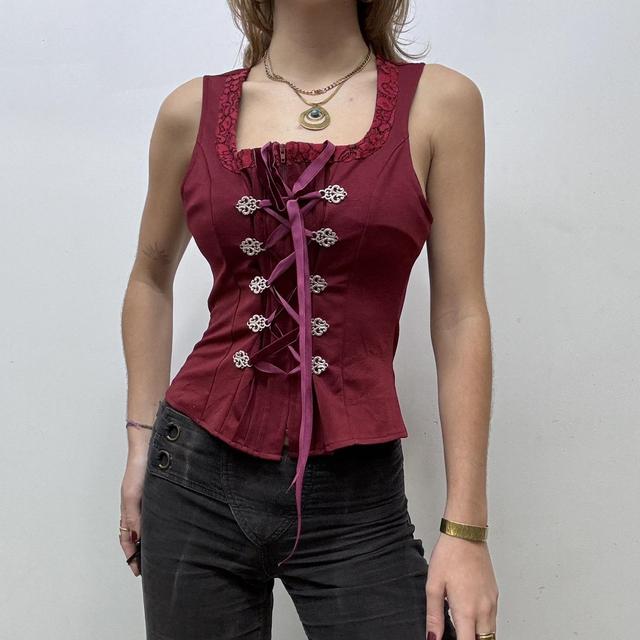 Red corset lace up bow vest