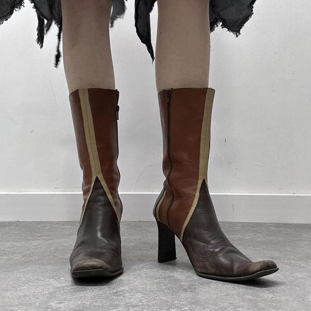 Brown leather heel boots