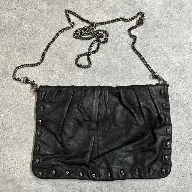 Black leather grunge skull bag