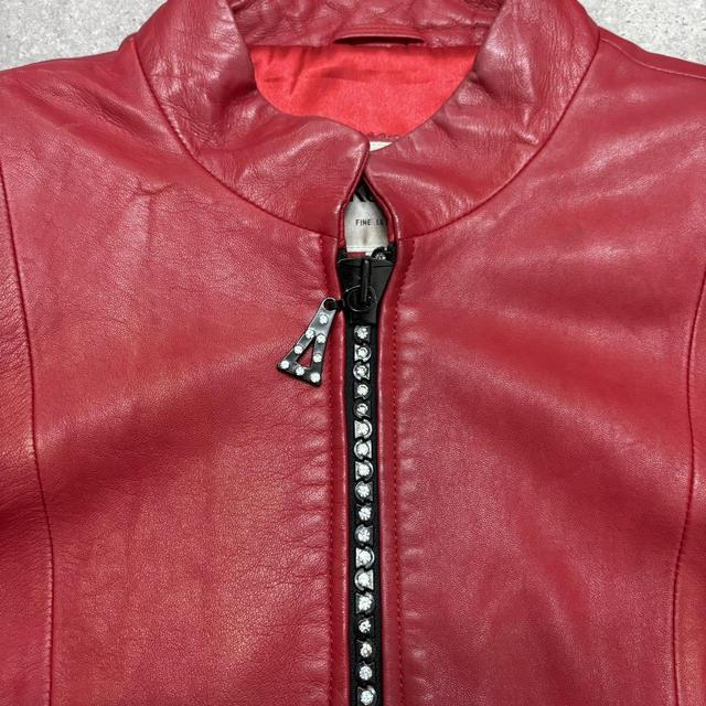 Red leather diamond studded zip jacket