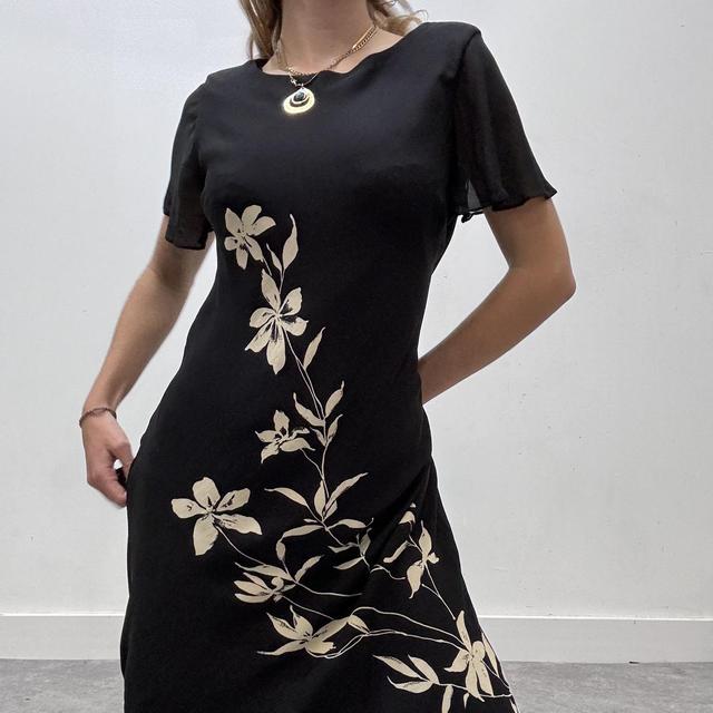 Black sheer layered minimal floral dress
