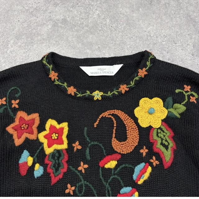 Black vintage flower knitted jumper