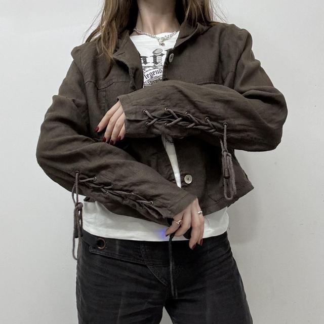 Brown cropped hooded bomber jacket