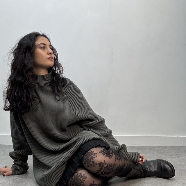 Oversized khaki ribbed knit jumper