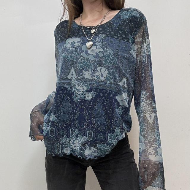 Distressed paisley print mesh top