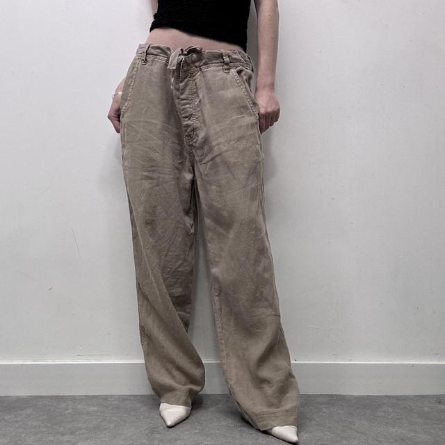 Brown linen wide oversized trousers