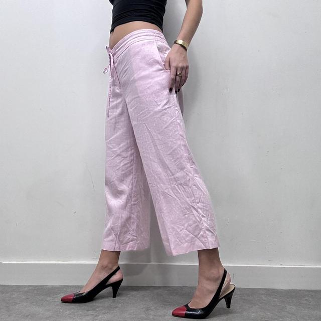 Pink linen capri suit trousers