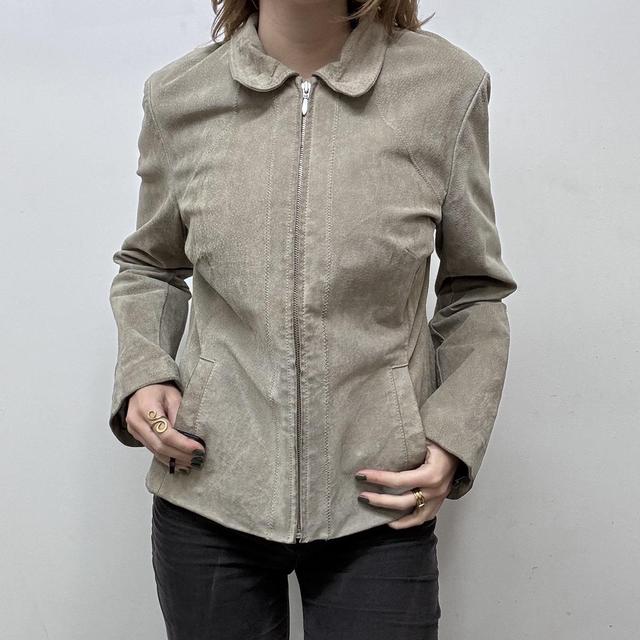 Beige zip up suede blazer jacket