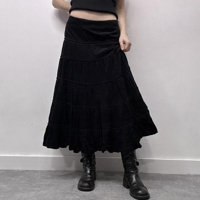 Tiered black cord maxi skirt