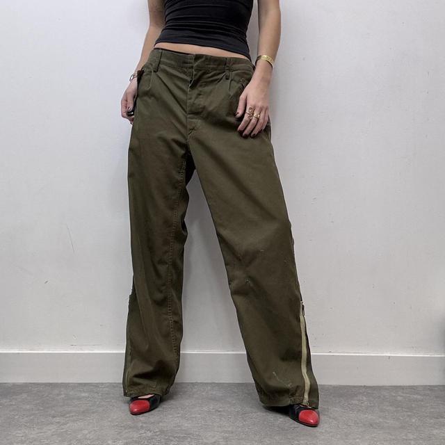 Khaki cargo puff canvas trousers