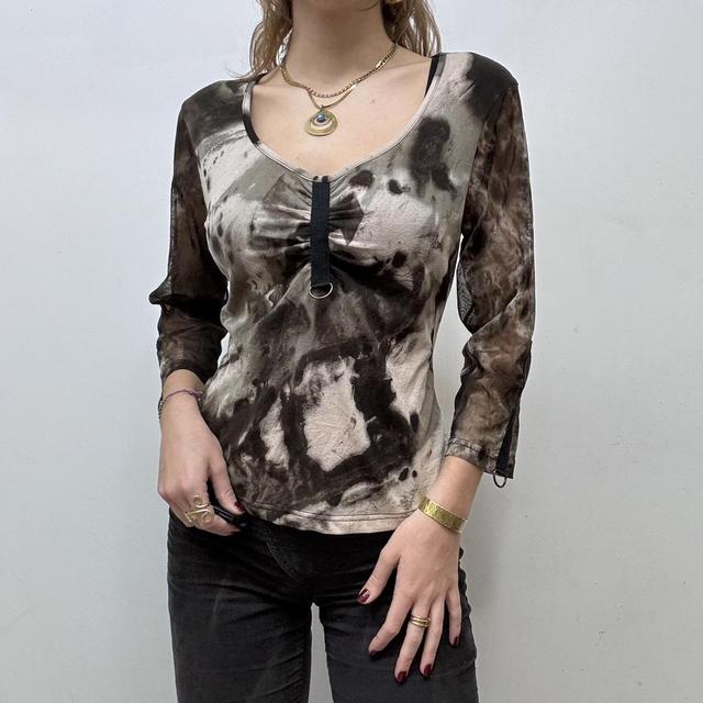 Sheer distressed grunge print mesh top
