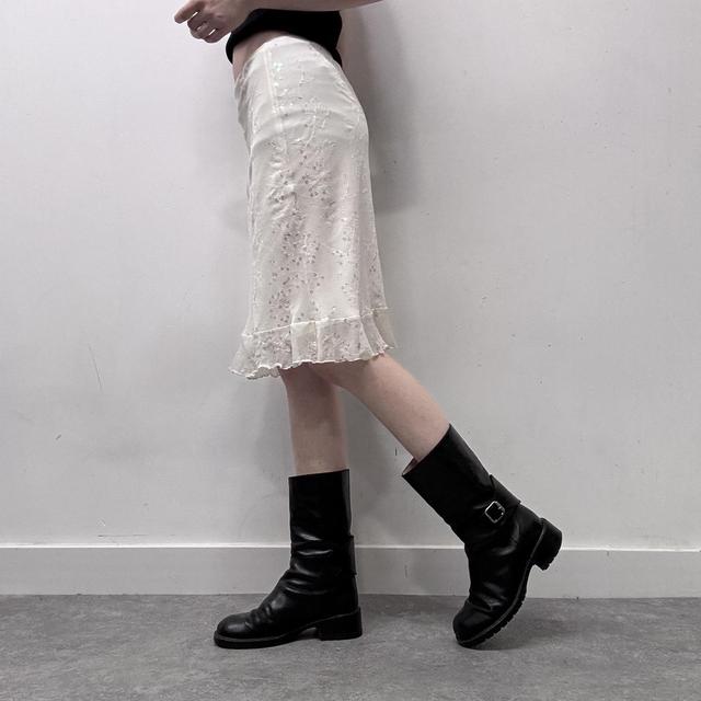 White embellished mesh mini midi skirt