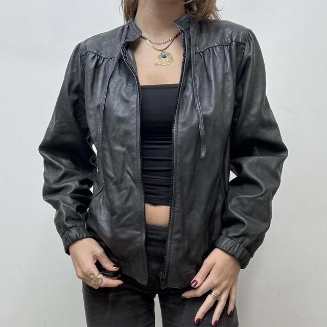 Black ruched leather jacket