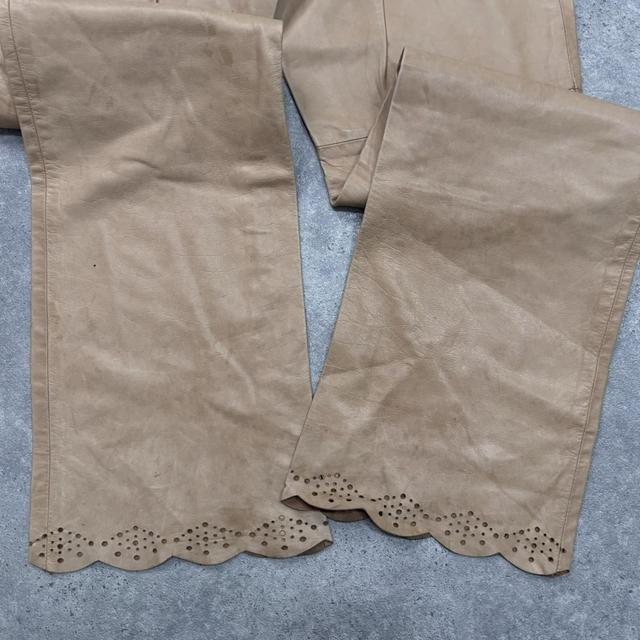 Tan leather flared trousers