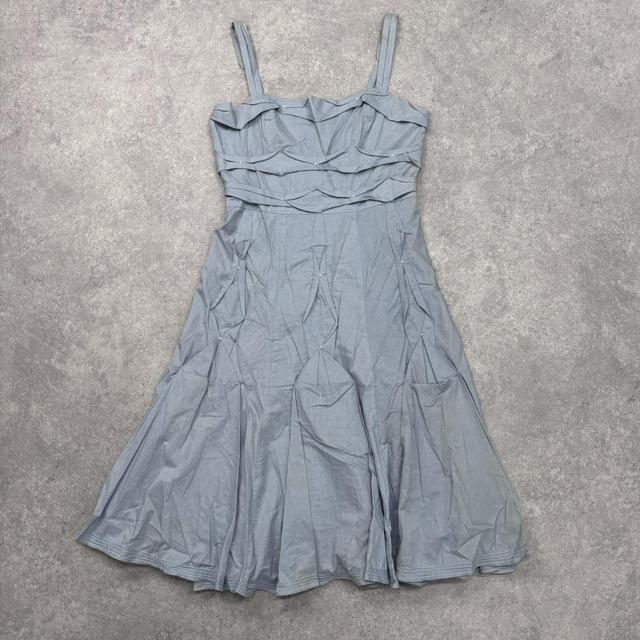 Blue gathered puff midi dress