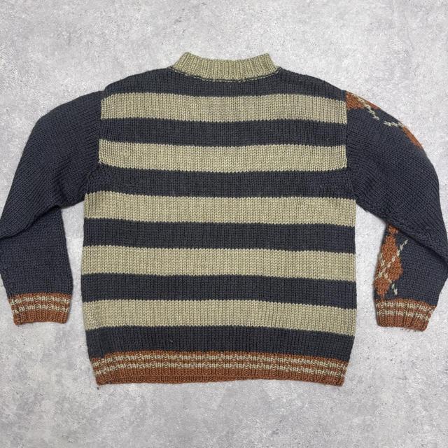 Oversized slouchy knit argyle striped jumper