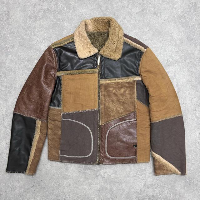 Leather sheepskin patchwork jacket