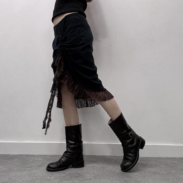 Black lace gathered skirt