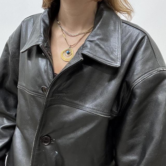 Black oversized leather blazer jacket