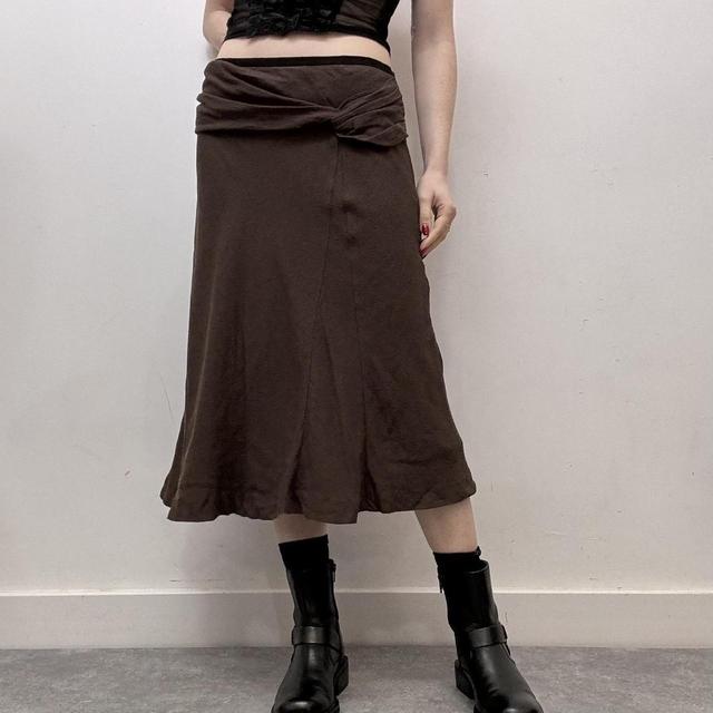 Brown bias flare midi skirt