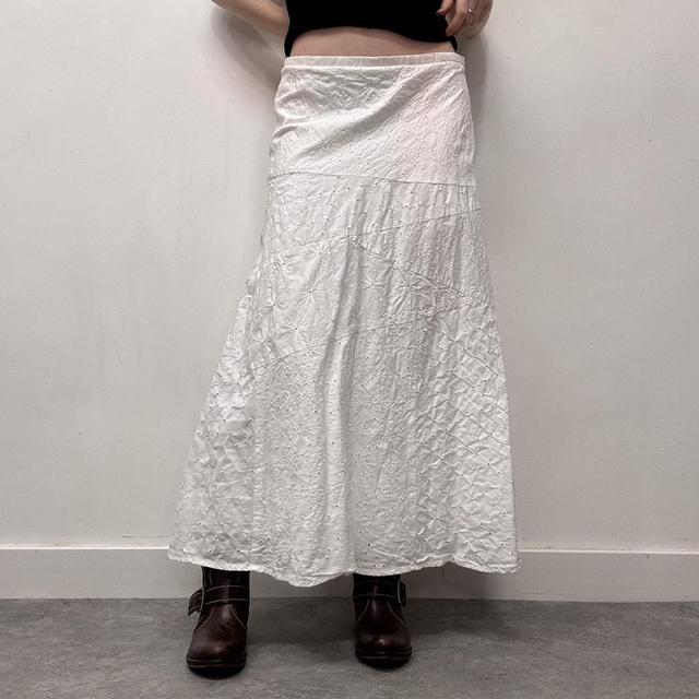 White cotton tiered midi skirt