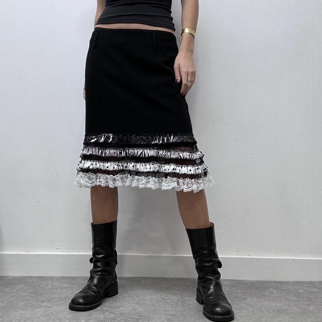 Black fitted aline skirt with lace ruffle hem