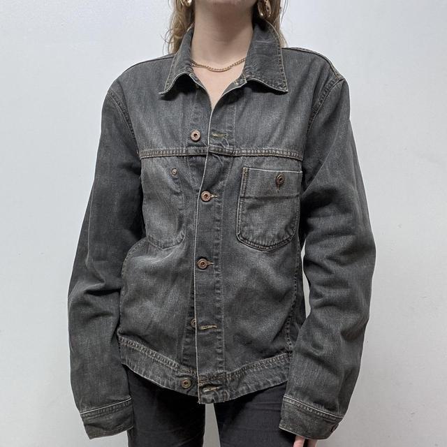 Black denim distressed jacket