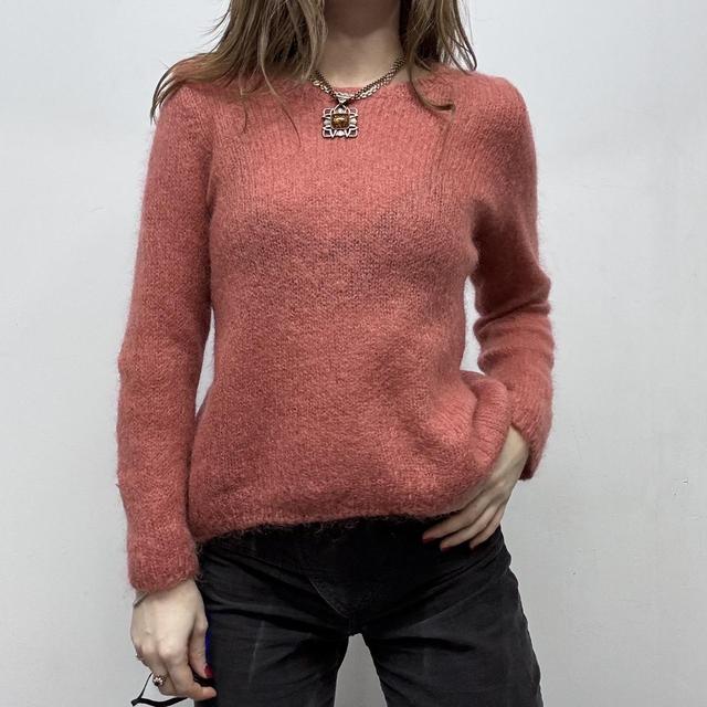 Sheer pink mohair knit slouchy jumper