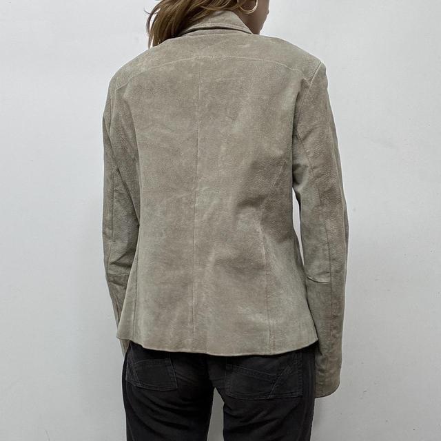 Beige zip up suede blazer jacket