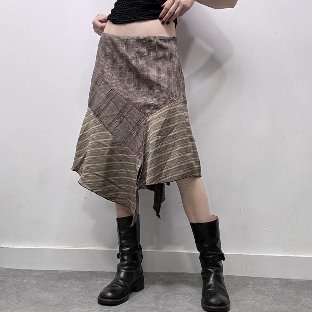 Asymmetric panlled pinstripe midi skirt