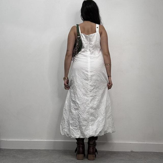 White studded puff crinkle dress