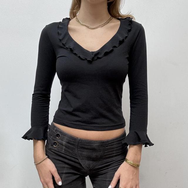 Black flared ruffle top