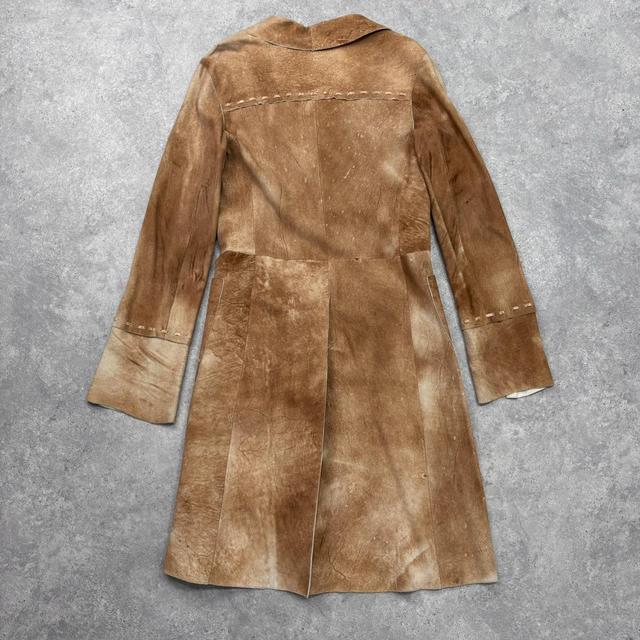 Tan suede long leather jacket