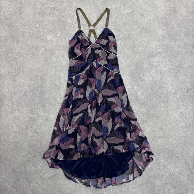 Graphic patterned flared silk flutter dress