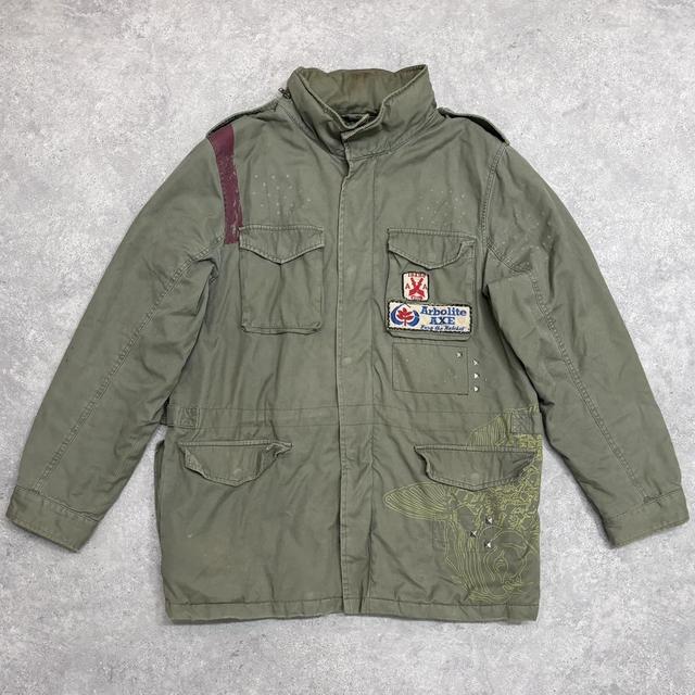 Khaki cargo distressed graphic jacket