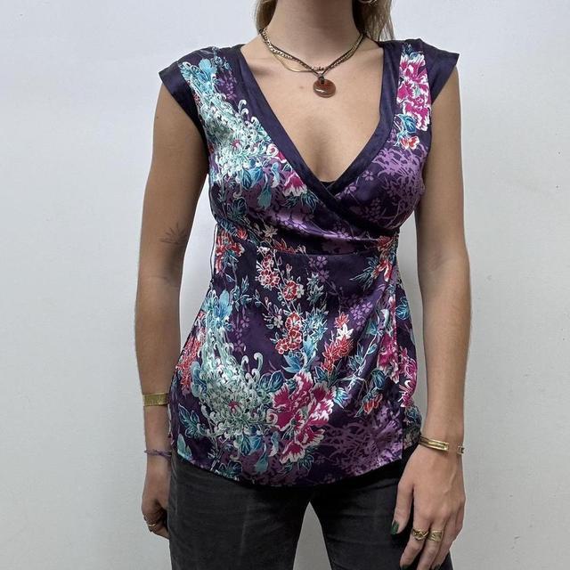 Y2K silk floral wrap top