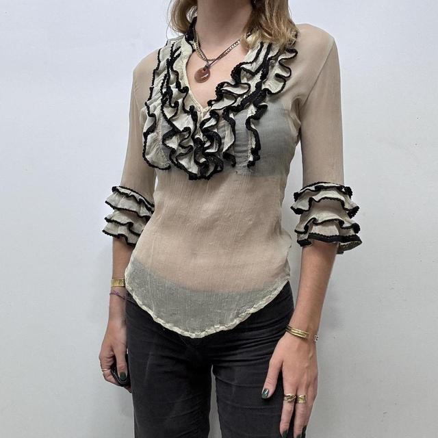 Lace silk ruffle blouse