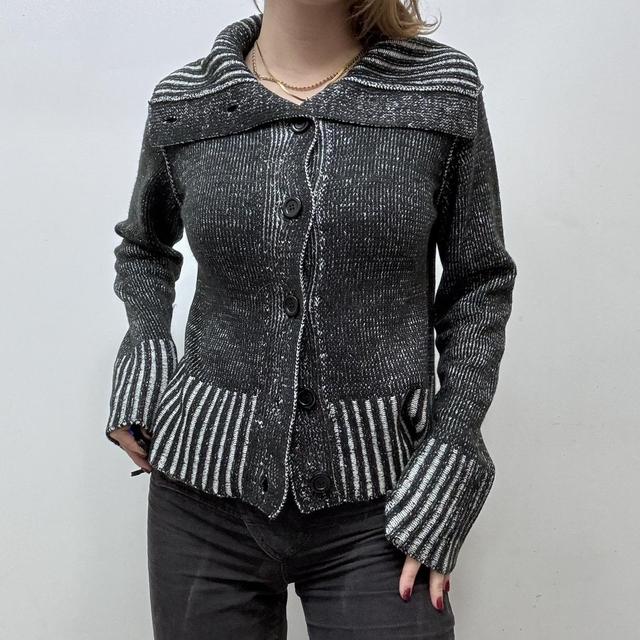 Distressed ribbed knit cardigan