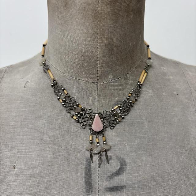 Layered silver chain crystal necklace